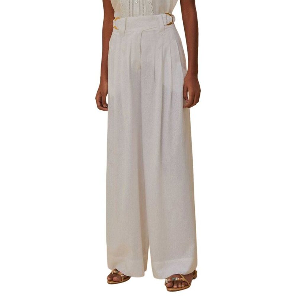 Farm Rio Womens  Linen-Blend Off-White Linen Low Waist Pants